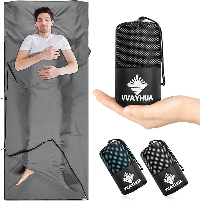 Sleeping Bag Liner 9.5oz Ultralight Satin Travel Sheets for Hotel with Two Way Zippers Silky Camping Sheets &amp Adult Sleep Sack for Backpacking Hiking Business Trips
