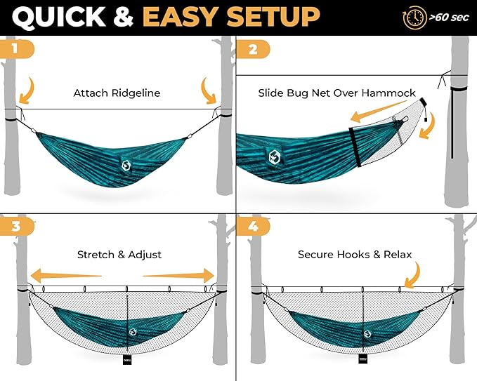 Foxelli XL Hammock Net – 12ft Net for Hammocks Lightweight Portable Hammock Netting Fast and Easy Set Up Fits All Camping Hammocks