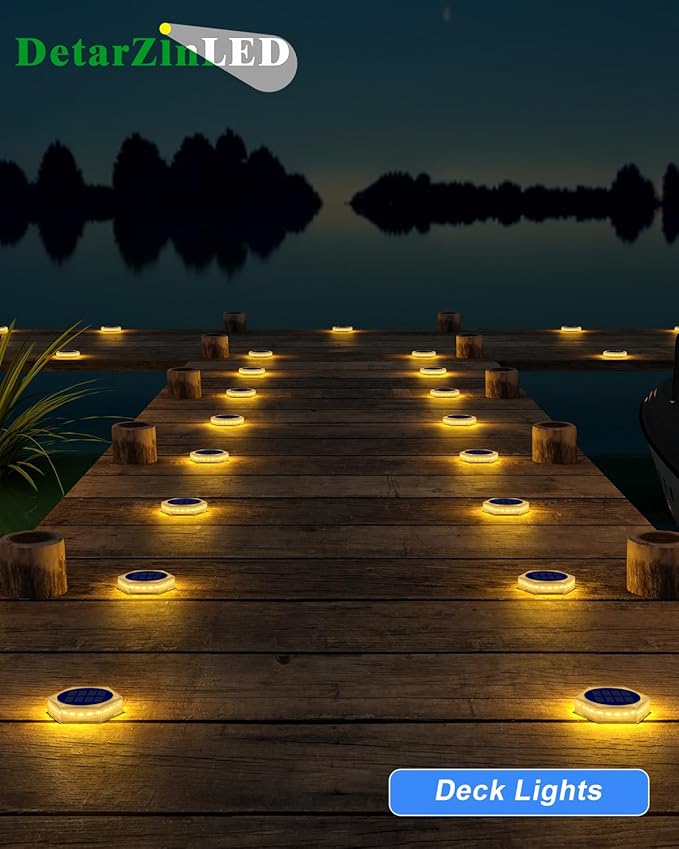 Solar Step Lights for Outside Waterproof 4 Pack Warm White Outdoor Stair Light Solar Powered Stick on Lights for Deck Dock Driveway Walkway Pathway Porch Yard Ground