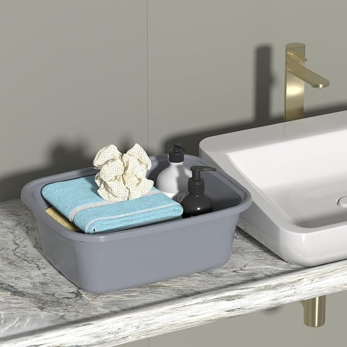 12 Quart Plastic Dish Tubs Grey Wash Basin 4 Packs