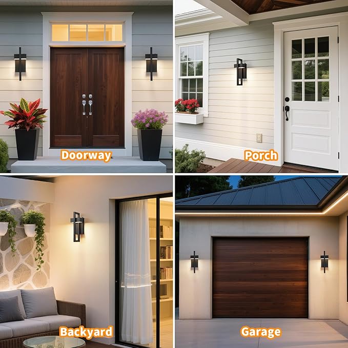 tewei LED Outdoor Wall Sconce Dusk to Dawn Outdoor Lighting Modern Exterior Lighting Fixtures Black LED Front Porch Lights Outside Wall Mount Lights for House Hallway Warm White 3000K 2 Pack