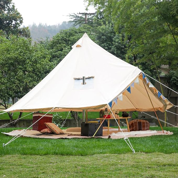 MC TOMOUNT Canvas Tent Bell Tent Yurt with Stove Jack Zipped Removable Floor for Glamping Truck Car Camping