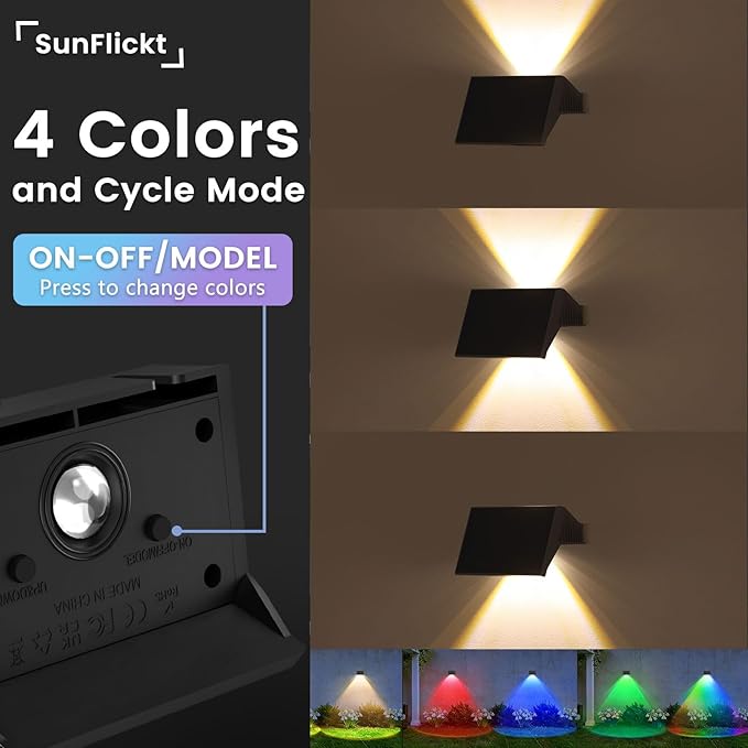Solar Fence Lights Outdoor 20-Pack Fence Lights Solar Powered with Up/Down Buttons IP67 Waterproof for Outside 120LM Auto Dusk to Dawn for Wall/Patio/Yard/Railing/Deck/Pathway (White &amp RGB)