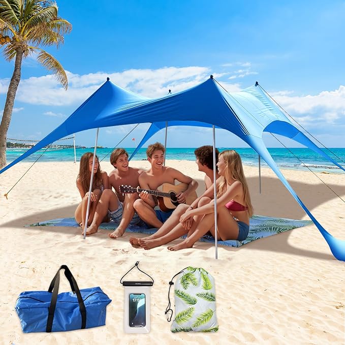 Canopy Tent Beach Umbrella UPF50+ Protection Sun shelter Portable Camping with Sandbag Poles Ground Pegs and Anti-Wind Ropes for Outdoor Camping Backyard Picnics 10X10FT with Beach Blanket Phone Case