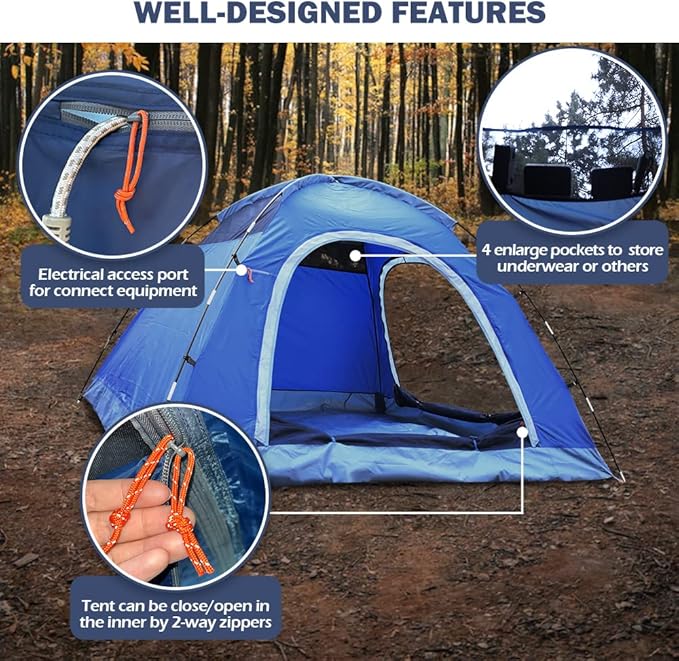 3 Person Tents for Camping HIKERBRO Small Dome Tent with 2 Upgraded Doors &amp Half Mesh Ceiling Waterproof 4 Person Camping Tent with Removable Rainfly 2/3/4 Person Easy Up Tents for Hiking Trave