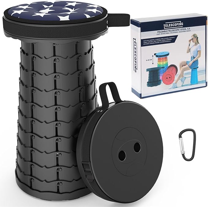 Telescoping Portable Sturdy and Lightweight Stool Retractable Collapsible Camping Car for Travel Picnic Fishing Hiking Museums Shows Capacity 440Ib (Only Stool)