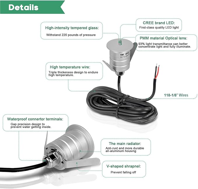 LED Step Lights 10 Packs 3000K 1W Low Voltage 12V DC/AC 24V DC Recessed In-ground Well Light IP67 Waterproof Landscape Lighting for Deck Stair Yard Pathway Garden