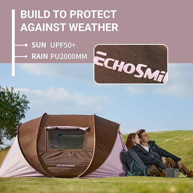 EchoSmile Instant Pop Up Camping Tent 2/4/6 Person Easy Setup Tent Water Resistant Dome Portable with Carry Bag