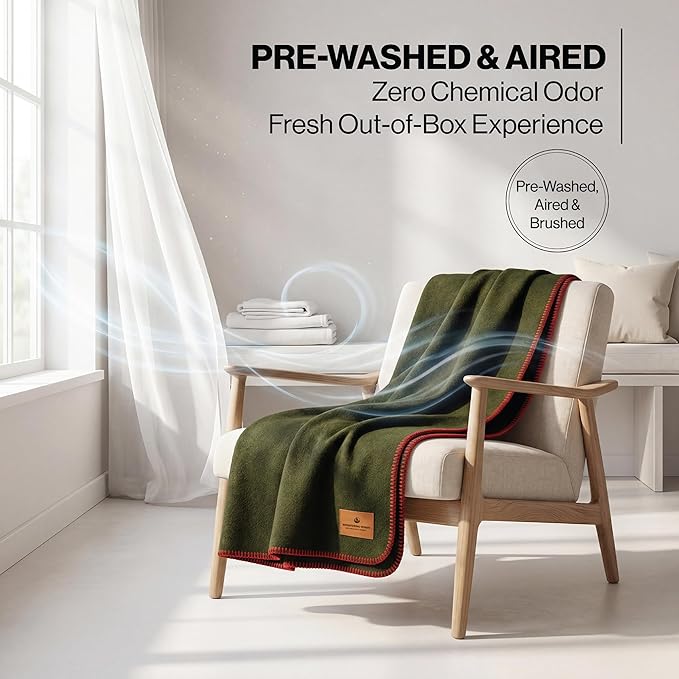 100% Wool Blanket - Premium Ultra-Soft &amp Warm Twin 62x 84 Large Size Blanket for Couch Bed Home Camping &amp Outdoors
