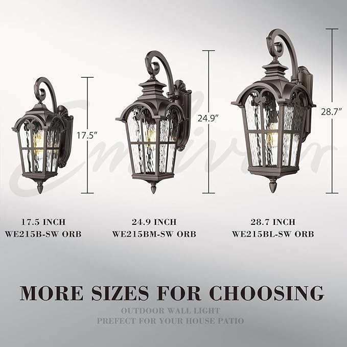 Emliviar Outdoor Wall Sconce 28.7 Extra Large Outdoor Wall Lamp for Front Door with Water Ripple Glass Oil Rubbed Bronze Finish WE215BL-SW ORB