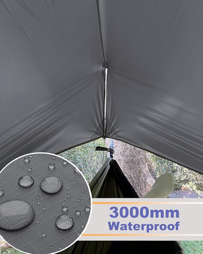Sunyear Camping Hammock with Net &amp Rain Fly - Portable Double Hammock with Tree Straps + Waterproof Tarp for Backpacking Hiking Outdoor Survival