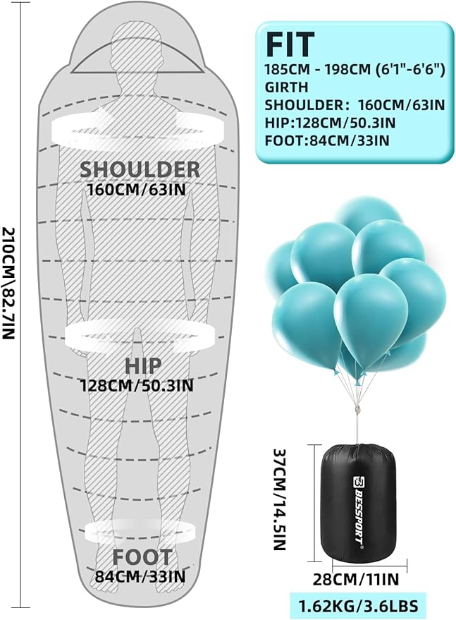 Bessport Mummy Sleeping Bag and Bessport Camping Tent for 2 Person Lightweight Backpacking Tent Waterproof Windproof Two Doors Easy Setup Double Layer Outdoor Tents for 3 to 4 Seasons Suitable for O