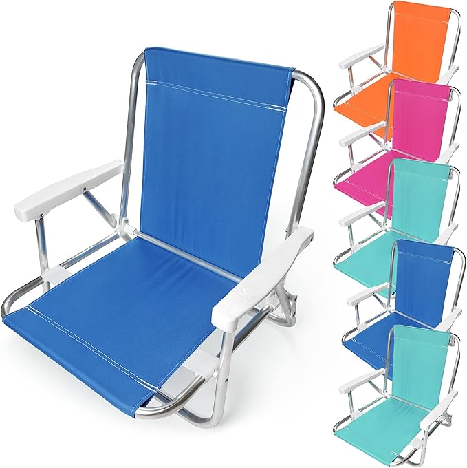 Beachland 6Pack Aluminum Folding Sand Chair with Armrests - 1 Position - Lightweight Beach Chair - Small and Portable (6pcs Assorted Solid Colors)