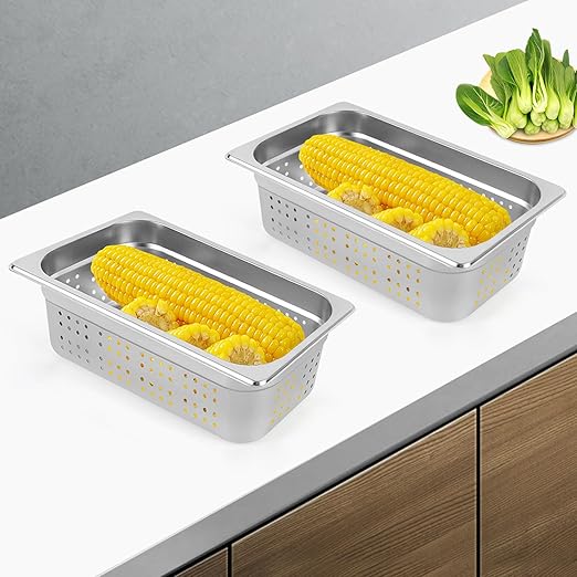 2-Pack 1/3 Size 6 Deep Anti-Jam Perforated Stainless Steel Steam Table Pan Hotel Pan