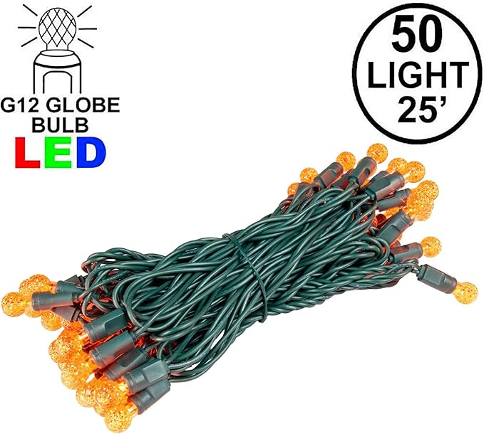 Novelty Lights 25FT 50 LED G12 Christmas String Lights Tree Lights Indoor Outdoor Commercial Grade LED Mini Light Set with 40000 Hours Rating Christmas Lights Christmas Tree Lights Orange