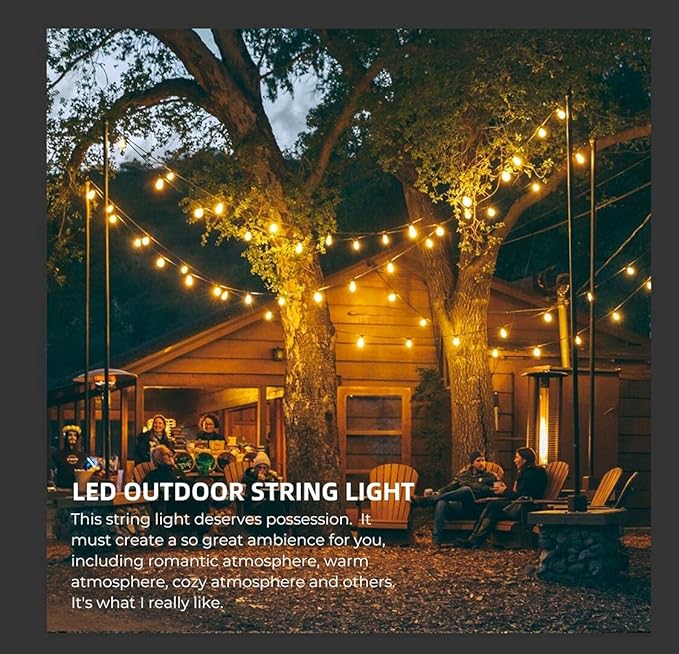96FT(48×2) Outdoor String Lights Commercial Grade Heavy Duty White Wire Patio Light with Dimmable S14 Shatterproof LED Bulbs Linkable Waterproof Bistro Lights for Outside Deck Backyard Cafe Market