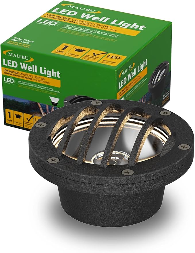 Malibu Low Voltage Well Lights 4W LED Outdoor Landscape Deck Lights 12V Well Light 200Lumen in-Ground Light 2800K Warm White with Connector &amp Stake for Step Tree Patio Yard Garden 1Pack 8401-3500-