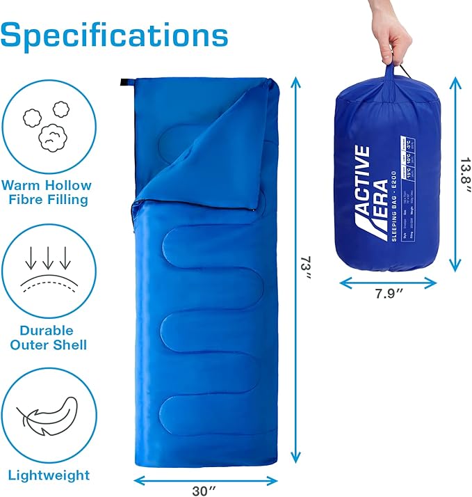 Active Era Ultra Lightweight Sleeping Bag Indoor &amp Outdoor - Compact Ultralight Sleeping Bag for Warm Weather - Camping Sleeping Bags for Warm Weather Sleepovers Fishing Outdoor Camping and Hi