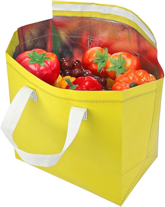 PATIKIL Insulated Take Away Bags 25 Pcs Insulation Cooler Bag Grocery Thermal Bags 11.8 x 7.9 x 12.6 Inch for Hot Cold Frozen Food Delivery Yellow