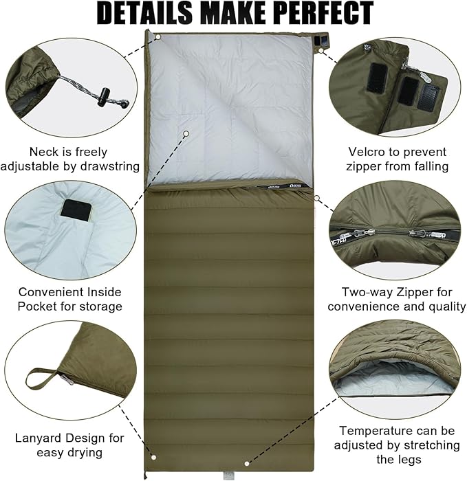 Down Sleeping Bag for Adults Ultralight Wearable Sleeping Bag for Backpacking Can Be Used as a Blanket or Mat