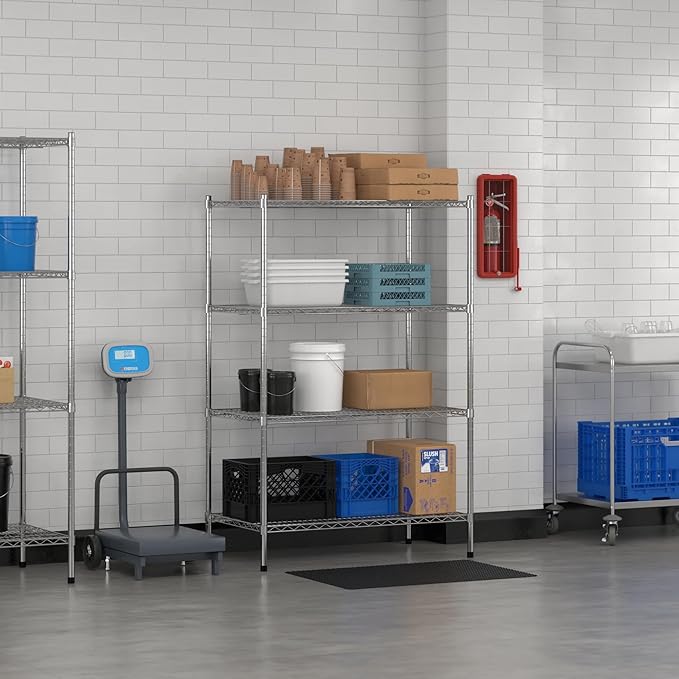 Commercial NSF Listed Chrome Stationary Wire Shelving Kit 24 x 42 x 64 with 4 Shelves Perfect for Warehouse Walk-in Refrigerator Freezer Grocery Store Restaurant Dishroom