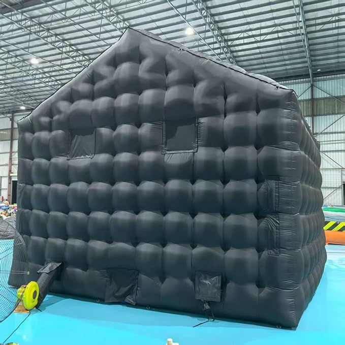 Black Portable LED Disco Lighting Mobile Night Club Tent Inflatable Cube Party Tent Inflatable Nightclub （16.5x16.5x14ft with Blower ）