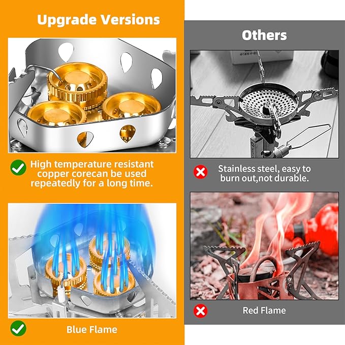 9900W Windproof Camping Gas Stove Portable Camping Stove with Piezo Ignition 1LB Propane Tank Adapter Butane Adapter for Outdoor Cooking Picnic Camping and Hiking