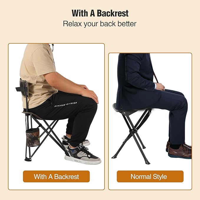 REDCAMP 2 Pack Tripod Hunting Chairs for Blinds Folding Lightweight Portable Fishing Chair for Adults Hunting Stools with Backrest Golf Chairs for Spectators Camo