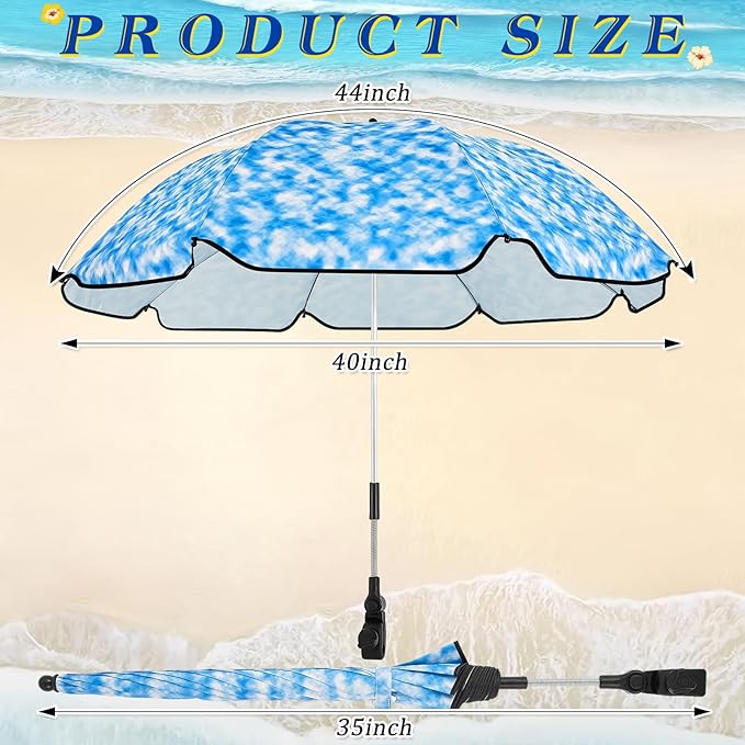 Buryeah 2 Pcs Automatic Chair Umbrella with Universal Clamp 44 UPF 50+ Portable Clamp on Beach Chair Adjustable Wheelchair Umbrella for Outdoor Patio Parasol