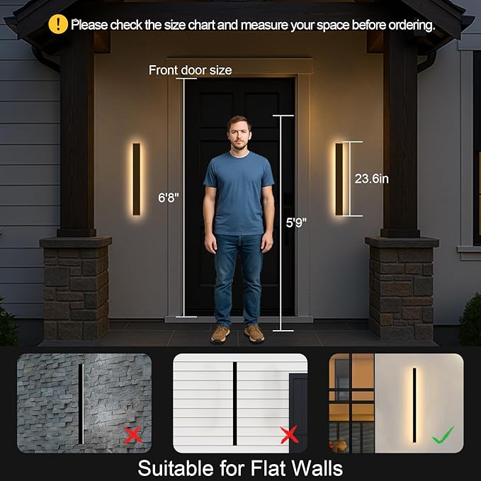 Modern Outdoor Wall Lights - 23.6inch Black Exterior Light Fixtures Wall Porch Lights Outdoor Wall Sconce Patio Long Strip Wall Light Fixtur Outside for Garage House