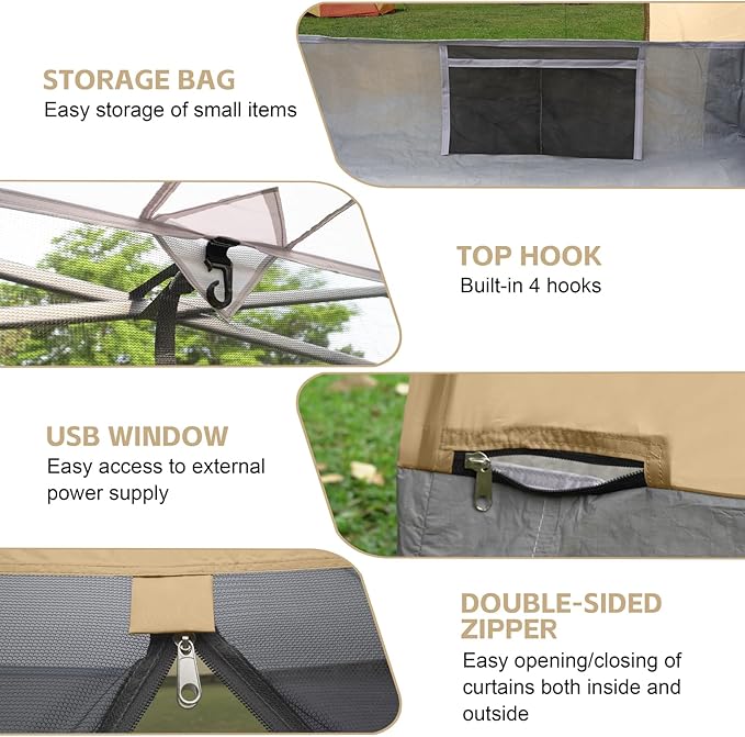 Canopy Universal Mosquito Netting Tent Converts 10'x10' Canopy Gazebo into Camping Inner Tent Screen House with Full PE Floors for Patio Outdoor Garden and Backyard（TOP &amp Frame NOT Included）Kh