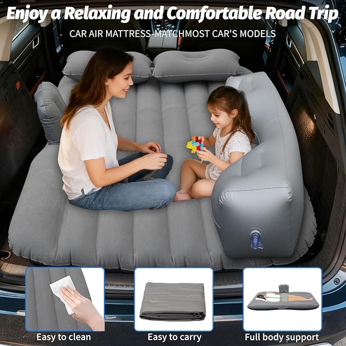 Inflatable Car Air Mattress Back Seat Bed with Air Pump55 x 35 Portable Thickened Car Travel Camping Sleeping Air Mattress Blow Up Bed for Car Universal SUV