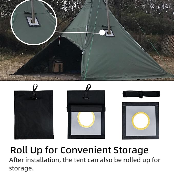 Stove Jack Kit for Tent Stove Jack with Rain Flap 2.7/3.9 /DIY Fire Resistant Hole High Temperature Resistance for Canvas Tent Bell Tent Camping