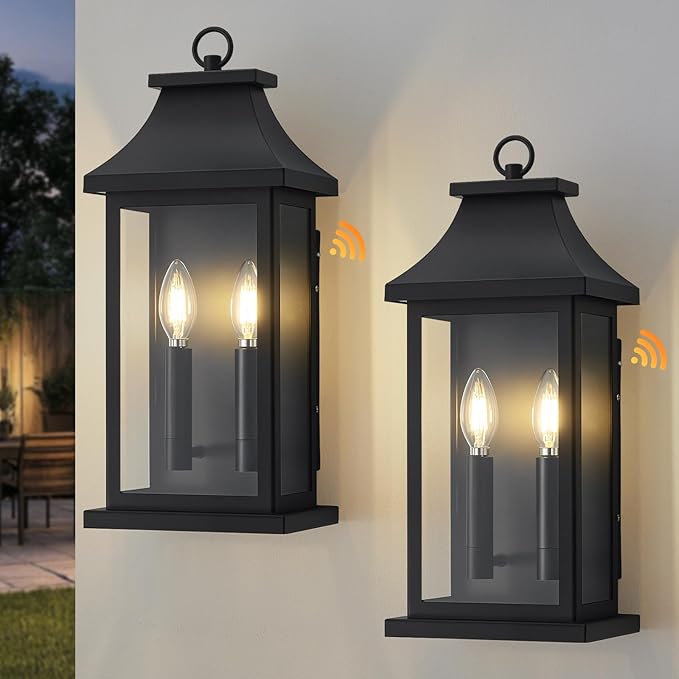 Large Outdoor Wall Lights Dusk to Dawn Outdoor Lighting Exterior Lighting Fixtures Wall Mount Wall Sconce Light Outdoor Lanterns for Porch Garage Black 18 2-Light 2-Pack