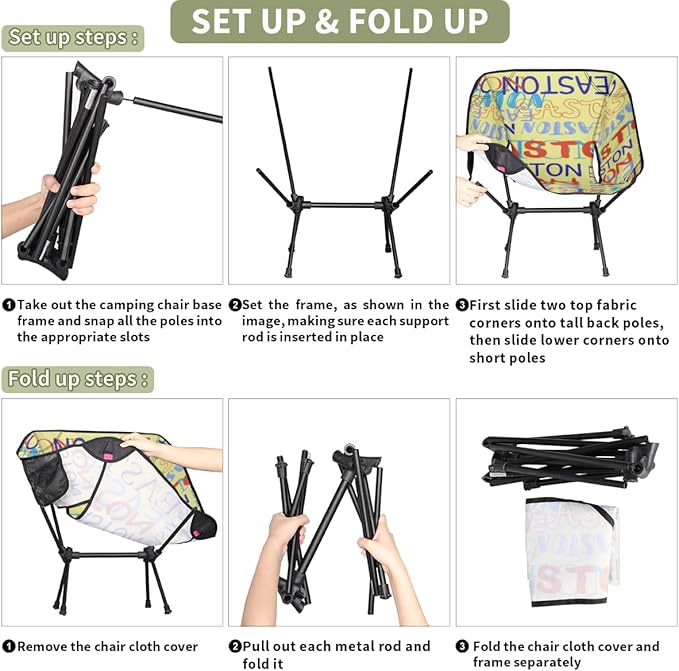 Custom Camping Chair Personalized Portable Backpacking Chair with Name Lightweight Folding Chair for Beach Hiking Yellow