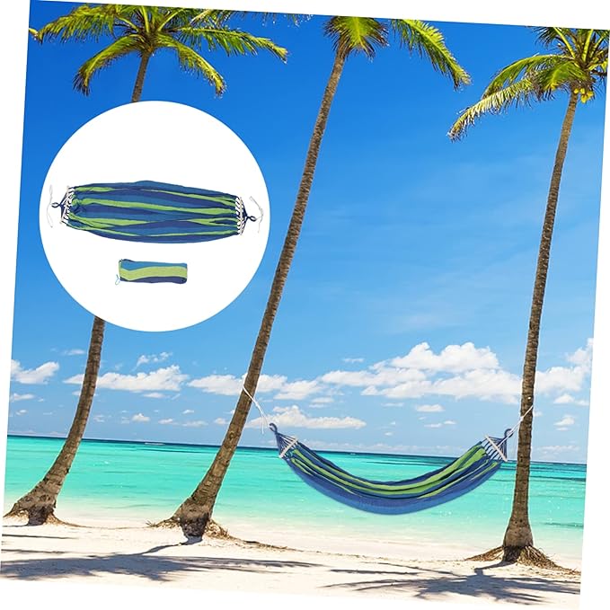 150kg Camping Hammock for Travel and Outdoor Use Double-Sized Striped Canvas Design for Beach Garden and Hiking Adventures