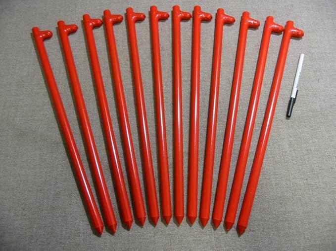 A 12 Pack of Heavy Duty Steel Tent Stakes 18 Long