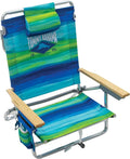 Tommy Bahama 5-Position Classic Lay Flat Folding Backpack Beach Chair Blue and Green Stripe 23 x 25.25 x 31.5