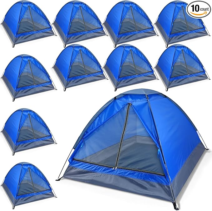 SATINIOR 10 Pack 2 Person Tents for Homeless Bulk Homeless Backpacking Supplies Lightweight Tent Waterproof Windproof Setup with Stakes Carrying Bag for Camping Charitable Donation