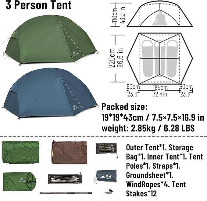Naturehike 2025 Mongar Pro/Base Camping Tent 1-3 Person Ultralight Backpacking Tent 20D Nylon 3 Season Waterproof Mongar 2 Person Hiking Tent for Backpacker Trip Solo Camping