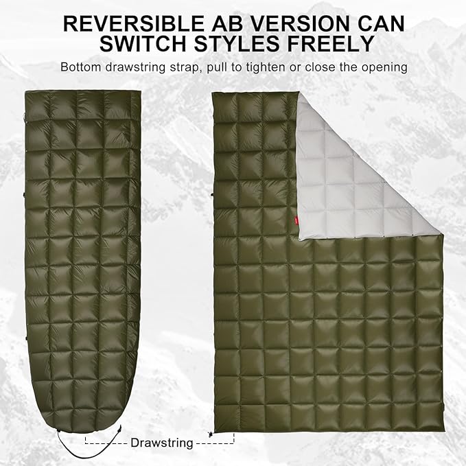 Down Camping Blanket - Lightweight Packable Warm &amp Puffy Outdoor Travel Quilt for Sleep Hiking Backpacking Stadium Festivals Water-Resistant Sleeping Bag 55x79