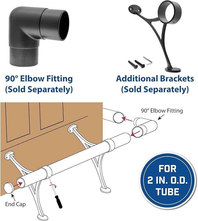 Outwater 8’ Bar Foot Rail Kit – Complete Undercounter Mount Hardware and Tubing Dome End Cap Matte Black Finish