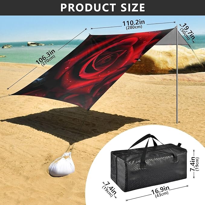 Rose Flower FloralCamping Sun Shelters 9.2 x 10.5 FT Beach Canopy Tent Sun Shade with Carrying Bag for Camping Trips Fishing Backyard Fun or Picnics 21340861