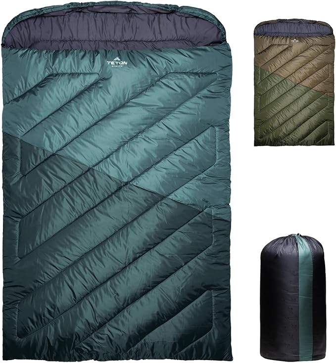 Teton Mammoth Queen Size Double Sleeping Bag- A Warm Bag The Whole Family can Enjoy – Great for Camping Hunting and Base Camp. Compression Sack Included