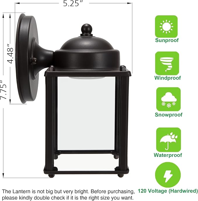 LIT-PaTH Outdoor LED Wall Lantern Wall Sconce Porch Lighting Fixture 3000K Warm White 9.5W 800 Lumen Aluminum Housing Plus Glass Bronze Finish-2 Pack