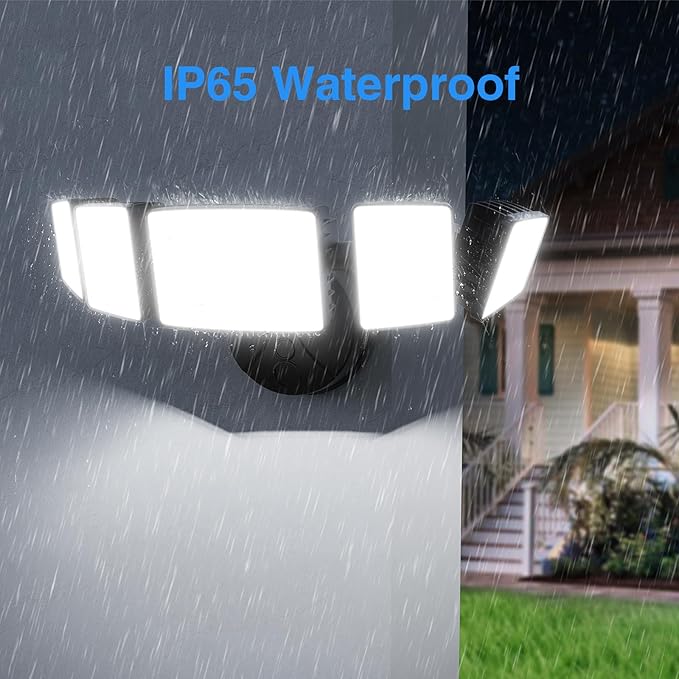 120W Outdoor LED Flood Light 5 Heads Exterior Security Lights 6500K Super Bright Floodlight Fixture Waterproof IP65 Outside Flood Lights for House Backyard Black