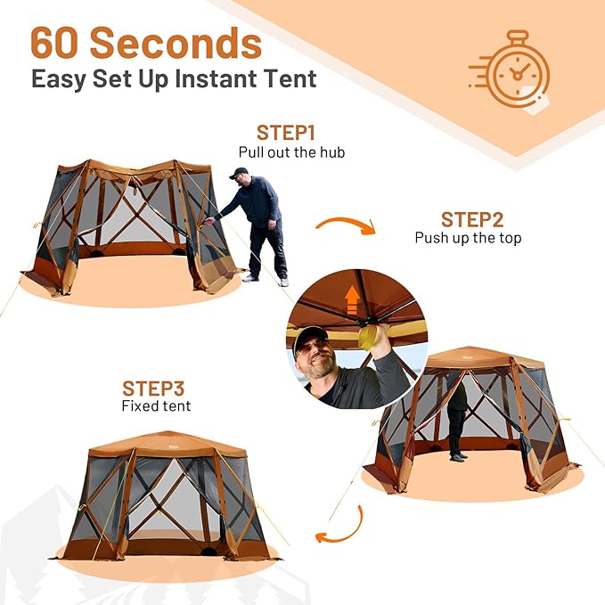 TIMBER RIDGE Easy Pop Up Gazebo Canopy Tent for Camping 11.5 X 9.8 Ft Portable Instant Screenhouse Pop Up Screened in Canopy with Netting for Backyard Patio Outdoor Tailgating Picnics Orange
