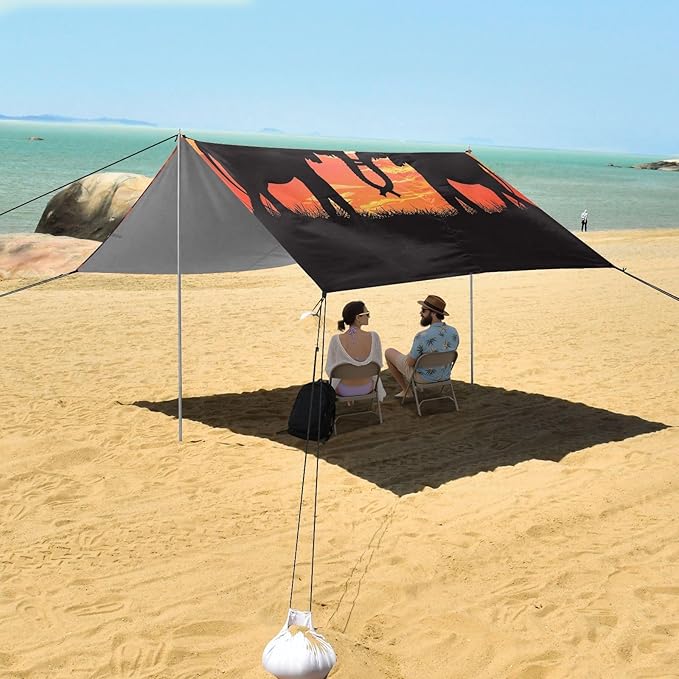 ALAZA Couple Elephant Sunset Beach Tent Sun Shelter UPF50+ Protection Beach Shade Canopy w/ 4 Sandbags for Outdoor Camping Fishing Backyard Fun Picnic 10x9 ft