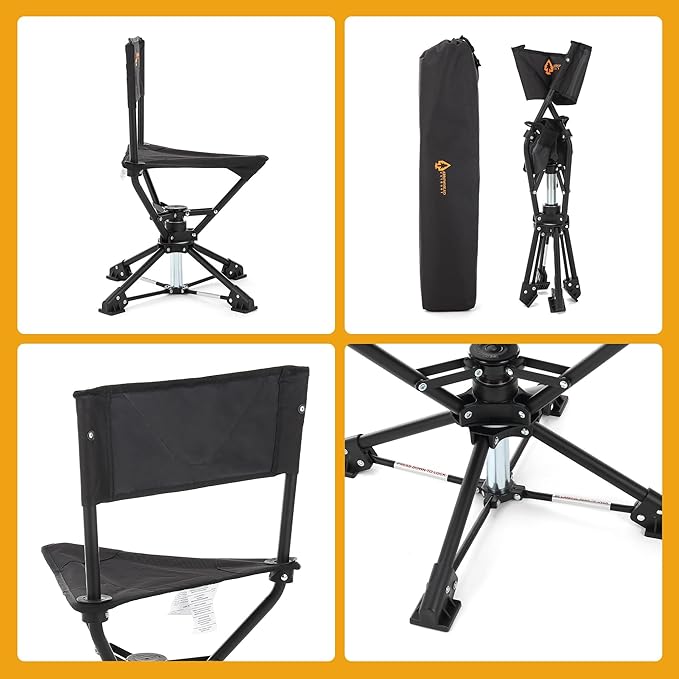 ARROWHEAD OUTDOOR 360° Degree Swivel Hunting Chair Stool Seat Perfect for Blinds No Sink Feet 450lbs Weight Capacity Carry Case Steel Frame
