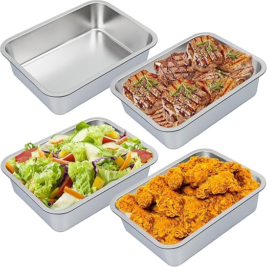 4 Packs Stainless Steel Commercial Bus Tub With Lid– 12L Heavy Duty Utility Tote Box for Dishwashing Meat Prep and Kitchen Storage – Large Capacity Restaurant Bus Box (With Lid)
